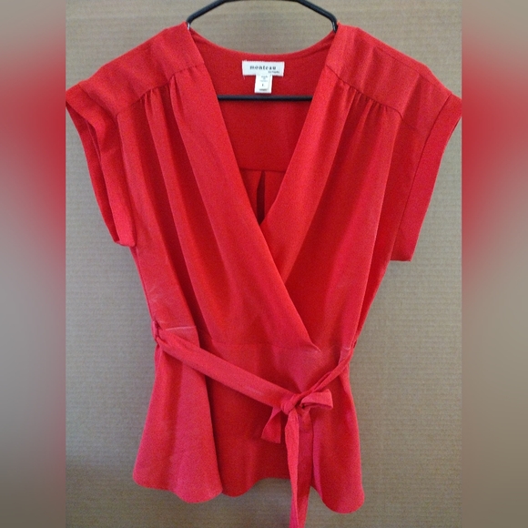 Women's mock wrap around blouse. Red. Size Large - Picture 1 of 3